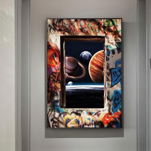 The Planets Outside The Window Canvas Wall Art Graffiti Prints Abstract Poster Painting For Living Room Home Decor Mural Cuadros