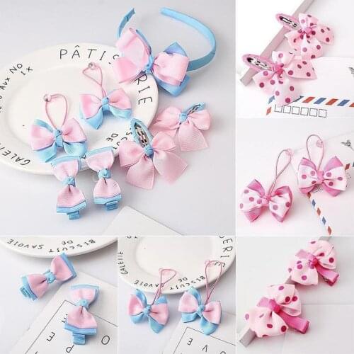 New 7 Pcs/set Baby Kids Girl Hairband Hairpins Gum Cute Hair Bow Headwear Hair Clip