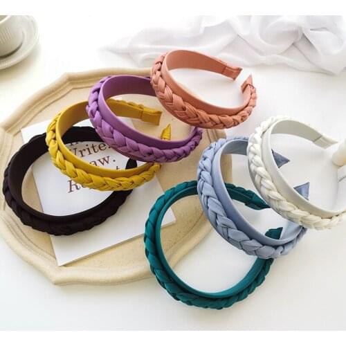 Solid Color Satin Braiding Braid Hairband Headband Bezel for Women Girls Head Band 2021 Fashion Hair Accessories Headwear