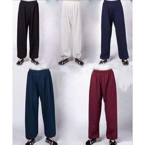 Unisex Autumn&Winter high quality linen trousers kung fu exercise pants Wudang tai chi martial arts bloomers red/blue