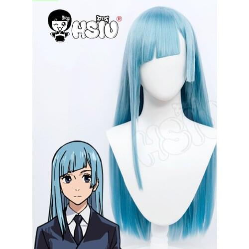 HSIU Miwa Kasumi Wig Anime Jujutsu Kaisen Cosplay Gray blue Long hair+Free Brand wig cap