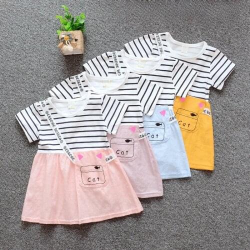 2019 New Toddler Baby Girls Striped dress Summer Short Sleeve Pockets Dress Princess Party Tutu Dresses Kids Cotton Clothes