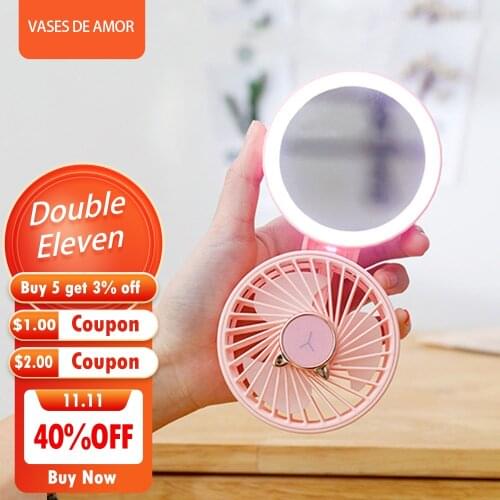 Portable Fan 2 In 1 Mini Handheld Fan Fold USB Rechargeable Battery Makeup Mirror Pocket Fan Usb Rechargeable Personal Fan