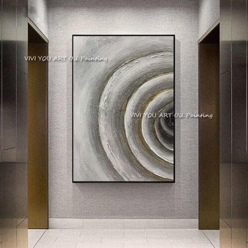 The Simple Gray Gold Circle Handmade Oil Painting On Canvas Creative Frameless New Wall Art Pictures For Hotel Adult Decoration