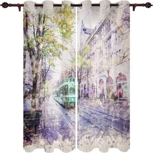 Retro City Street Valance Window Curtains For Living Room Bedroom Kitchen Home Luxury Youth Room Window Curtains