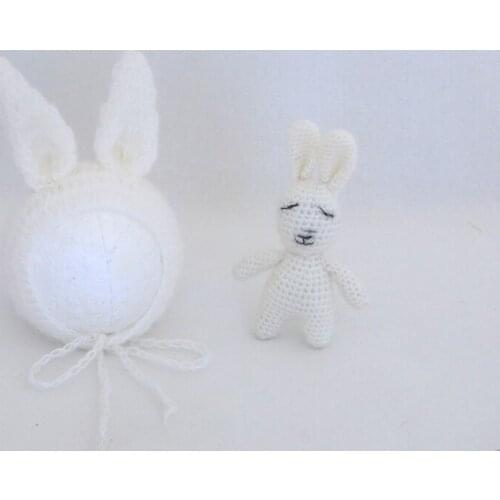 Newborn Rabbit Hat And Toy Set Photography Props Knit Bunny Bonnet Toy Baby Photo Props Lovely Infant Cap toy