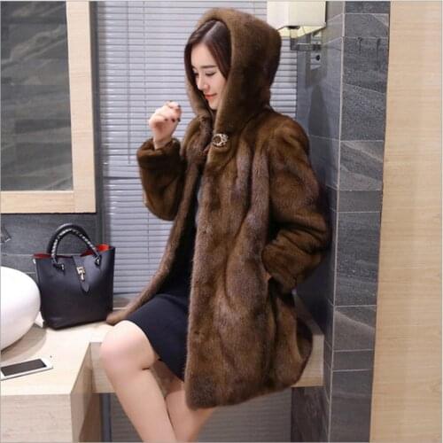 Mink Coats Women faux fur long suede coat Whole skin hooded Jacket fashion casual high quality Plush Faux Fur Coat Female