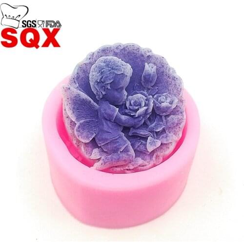 Angel boy holding a flower shape silicone soap mold Non-Stick Cake decoration Cake mold manual soap fondant mold SQ1538