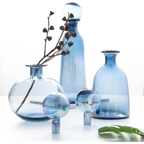 Blue Glass Vase Creative Flower Decoration Decoration Home Decoration Hydroponic Vase With Spherical Cover