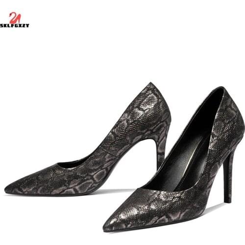 SKLFGXZY 2021 New Style European Brand Womens Shoes Leather High Heels Fashion Serpentine Party Shoes Pumps Ladies Dress Shoes