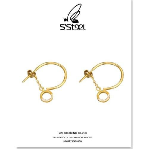 SSTEEL Zircon Stud Earrings Gift For Women Sterling Silver 925 Earring Geometric Luxury Earings Gold Trendy Earing Fine Jewelry