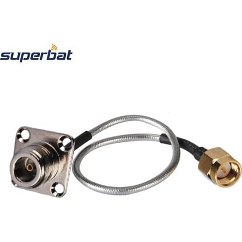 Superbat N Female Jack Panel 4 hole Flange to SMA Plug Male RF Coaxial Connector Solder Cable RG405 15cm