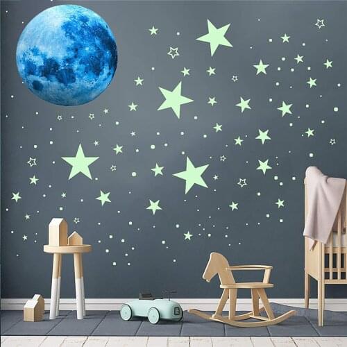 Glow in the Dark Stickers for Ceiling Stars Moon Wall Adhesive Luminous Stickers-for Children Bedroom Living Room Decoration