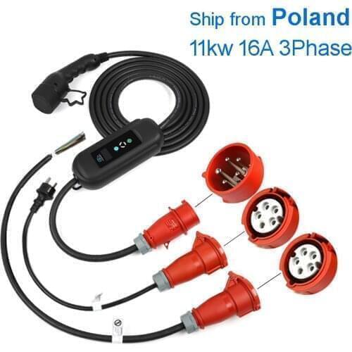 Mennekes 11KW EV Charger Chademo 16A Triphase Fast Quick Bettery Charging Type 2 Adjustable CEE Red 5 Pin Plug