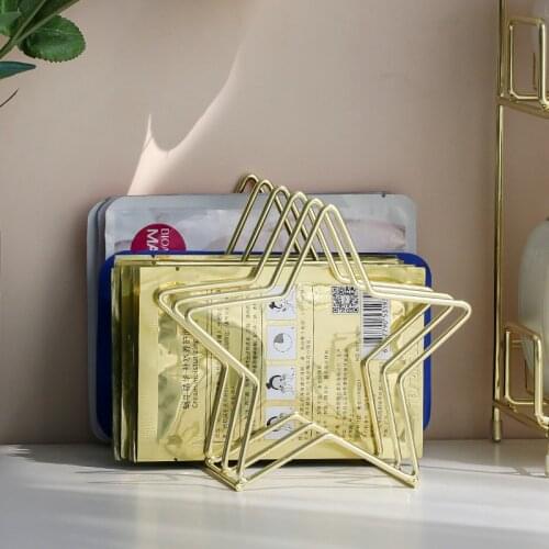 Iron Mask Storage Box Large Capacity Desktop Shelf Nordic Style Bookshelf Golden Magazine Rack Light Luxury Table Decoration