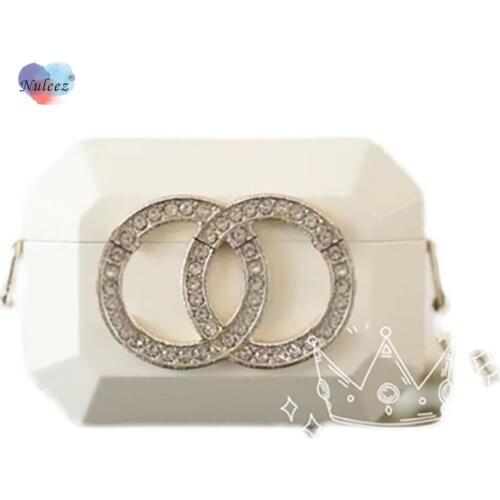 Nuleez Mini Box Bag Women Pearls Chain Strap Cross-Body Minaudiere Diamonds Logo Decoration Summer Wearing Accessories 2021 New