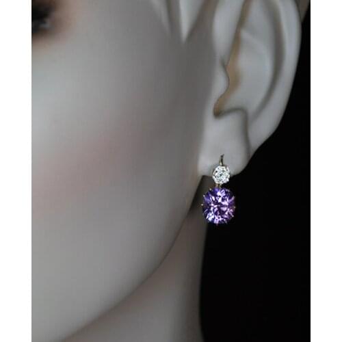 Huitan Simple and Elegant Design Womens Earrings Unique Purple Oval Cubic Zirconia Surprise love Gift Statement Jewelry Newly