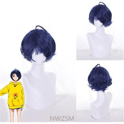 Wonder Egg Priority Ohto Ai Cosplay Wig Blue Short Hair Wig Woman Girl Bobo Curly Headgear Halloween Party Costume Props