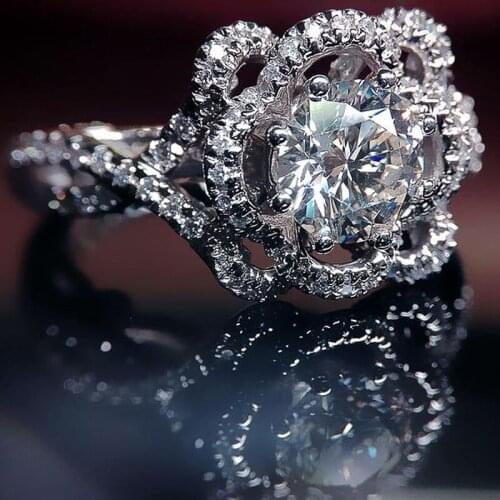 CAOSHI Romantic Design Flower Ring for Women Full Shiny CZ Finger Ring Sweet Girl Aesthetic Accessories Jewelry Charms Chic Gift