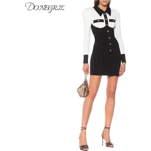 New Fashion Dress 2020 Baroque Designer Runway Dress Womens Lion Buttons Satin Patchwork Shimmer Elasticity Dress female