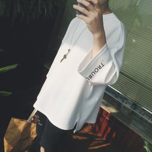 2020 mens round neck new Hong Kong Style loose seven sleeve Japanese students middle sleeve top mens fashion