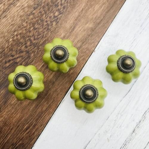 34MM Green color Door Handle Solid Ceramic Door Handle Knobs Cabinet Drawer Cupboard Locker Kitchen Pull Handle 8pcs