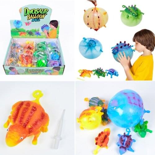 4Pcs/Set Kids Children Funny Blowing Inflatable Animals Dinosaur Balloons Novelty Toys Anxiety Stress Relief Squeeze Ball Gift