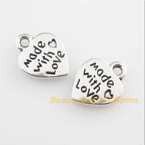 45 New Pendants "made with love" Heart Tibetan Silver Tone Charms 9.5x12.5mm