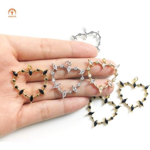 5pcs Crystal Hollow Heart Pendant Charms Love Charm Brass Plated Charm For Women Necklaces Earrings Accessories Jewelry Making