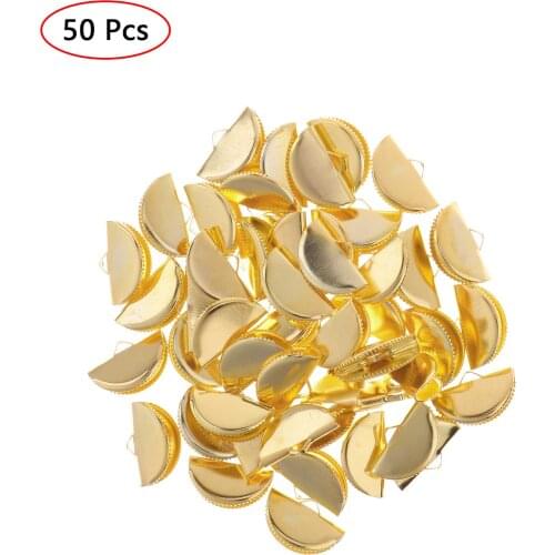 50 Pcs Metal Ribbon Crimps End Caps Half Round Cord Ends Connectors Caps Clamp Cord Cap Tip Fasteners for DIY Jewelry Making