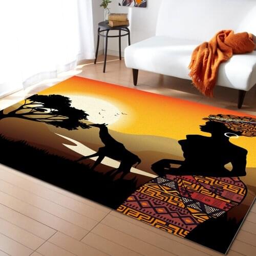 African Woman Giraffe Silhouettes Rugs for Bedroom Home Carpet Living Room Sofa Coffee Table Balcony Floor Mat