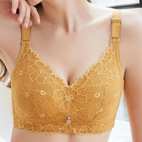 Meizimei yellow womens bras minimizer push up bralette crop top bh sexy brassiere girl sexy lace plus size BC cup 34 36 floral