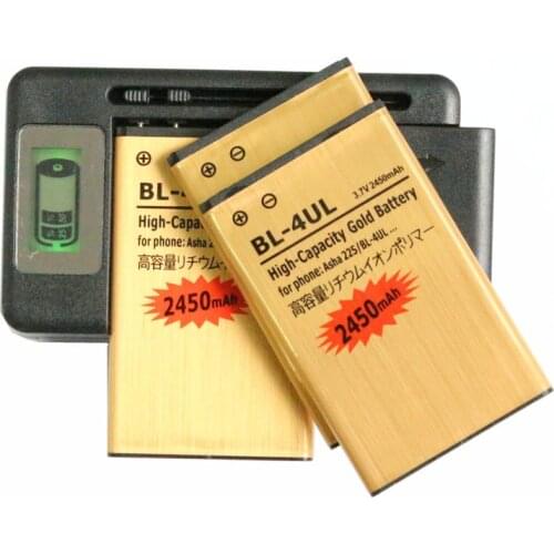 Ciszean 3x 2450mAh BL-4UL BL 4UL BL4UL Gold Replacement Battery + LCD Universal Wall Charger For Nokia Asha 225 Asha225