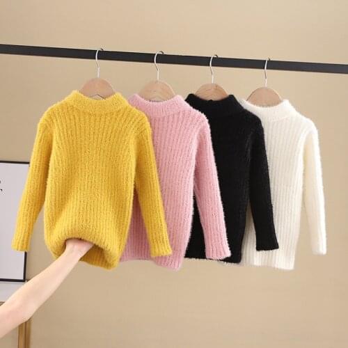 Childrens Pullover O-Neck Sweater 2020 Winter Warm Soft Kids Tops Plush Knitted Outfits Solid Long Sleeve Boys Girls Outwears