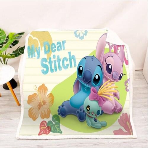 Double Tthickening Lilo & Stitch 3D Printed Sherpa Blanket Throw for Sofa Travel Bedding Single Twin Bedding Baby Kids Gifts