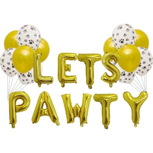 1Set 16'' Foil Balloons Cute Letter LETS PAWTY Party Balloon Decor Balloon For Pet Dogs Cats Birthday Party Decoration Supplies