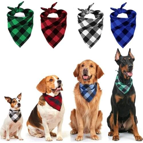 Cotton Dog Supplies for Small Dogs Twill Pet Neckerchief Lattice Puppy Accessories Scarf Fashion Outdoor Cat Collar Dropshipping