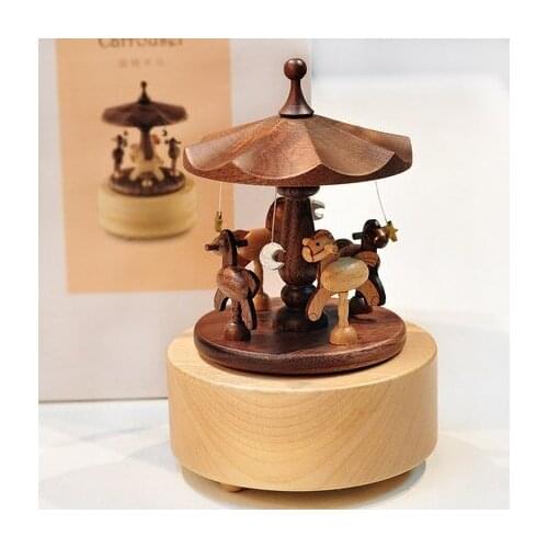 Kawaii Carousel Wooden Music Box Movement Spin Ferris wheel Clockwork Home decoration Valentines Day Birthday Gift For girl
