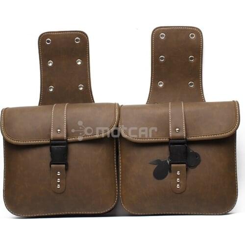 Left+Right Side Bags Old School Brown PU Leather Saddle Bag Motorcycle Luggage Tool Bag Buckle for Cafe Racer