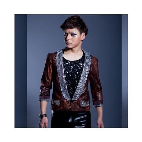 Brown Camouflage Diamond Singer blazers stage blazer men suit 1 fashion suits for men blazer jacket masculino Customizable