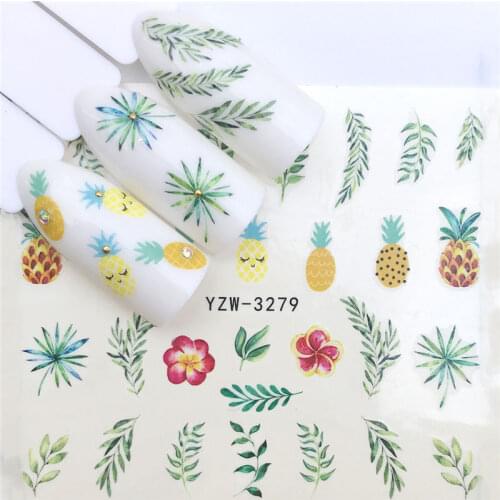 Stickers for Nails Fruit Pineapple Flower Grass Water Sliders Manicure Decor Watercolor Nail Art Accessories Cheap Nail Stickers