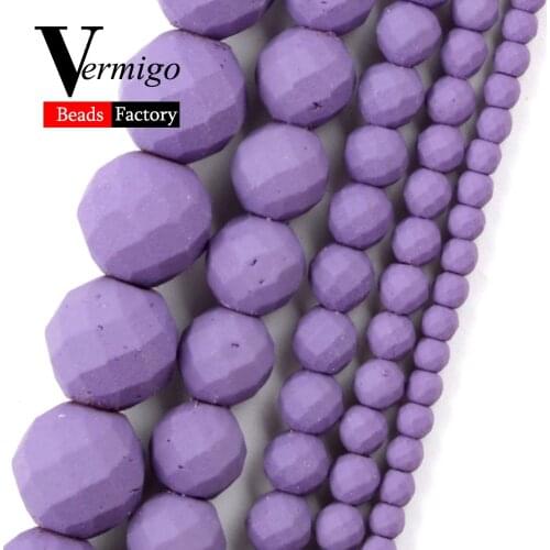 Natural Minerals Stone Purple Faceted Nanotech Rubber Hematite Beads For Jewelry Making Beads For Bracelet Necklace 2-10mm 15"