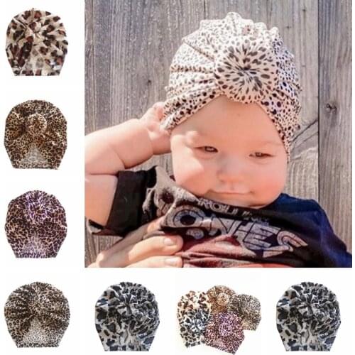 Nishine Leopard Print Hat with Round Ball Knot Newborn Infant Toddler Hedging Cap Tire Cap Turban Baby Girls Hair Accessories