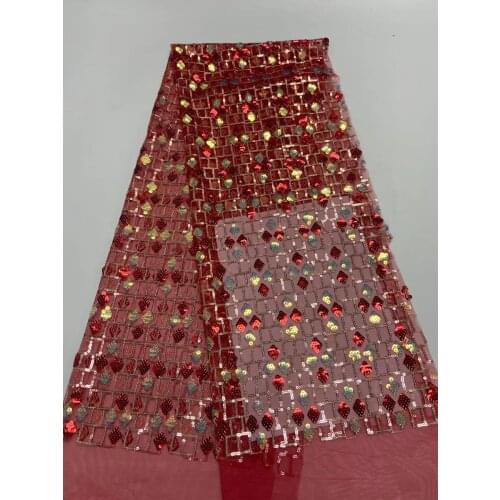 Latest African African Sequined Lace Fabric Womens Dress 2021 High Quality Nigerian Tulle Lace for Wedding R39721