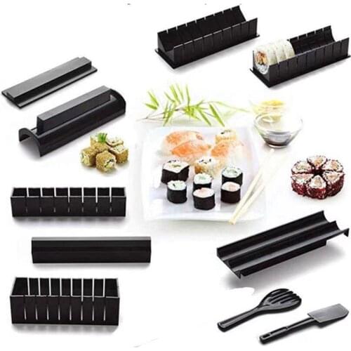 NEW 10Pcs/Set DIY Sushi Maker Kit Kitchen Sushi Tool Making Machine Roller Rice Mold Sushi Vegetable Meat Rolling Gadgets