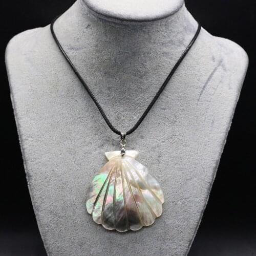 Natural Shell Shape Mother of Pearl Shell Pendant Wax Thread Necklace Accessories Women Jewelry Gift Size 50x55mm Length 55cm