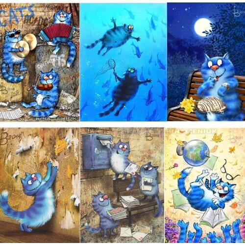 Cartoon blue cat Painting by numbers Stamping paint home decor canvas painting Supernatural Gift pictures by numbers 40*50