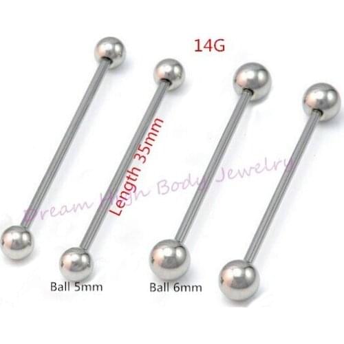 Long industrial earring 35mm 14G Bar Tongue Straight Body Piercing Jewelry Hot Sale Simple 316L Stainless Steel Fashion Ear