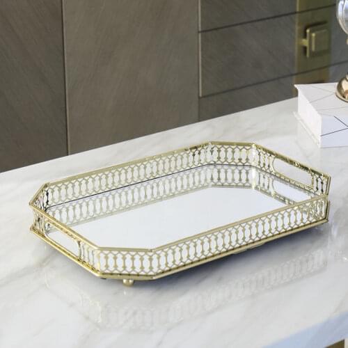 Nordic Wind Glass Mirror Tray Home Living Room Light Luxury Coffee Table Decoration Fruit Plate Water Cup Tea Tray Storage Tray