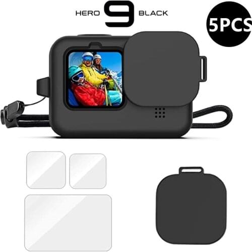 Silicone Case for GoPro Hero 9 Black Tempered Glass Screen Protector Protective Film Lens Cap Cover for Go Pro 9 Accessories